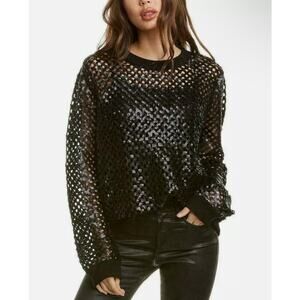 Tory Burch Small Black Lansing Sequin Open Knit Sweater Long Sleeve NWT